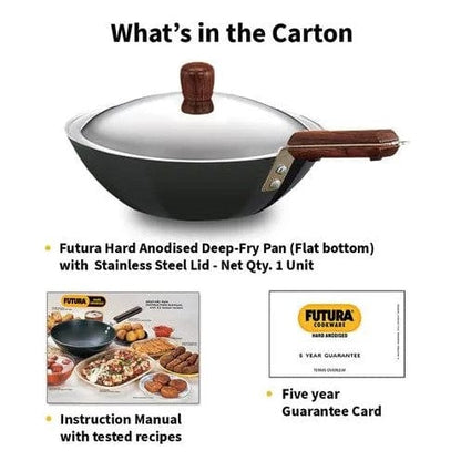 Local Kiwi Deals Kitchen & Dining Hawkins Futura Deep Fry Pan Flat Bottom Wok with Lid 2.5L 26cm Diameter (ADL25S)