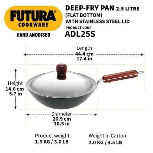 Local Kiwi Deals Kitchen & Dining Hawkins Futura Deep Fry Pan Flat Bottom Wok with Lid 2.5L 26cm Diameter (ADL25S)