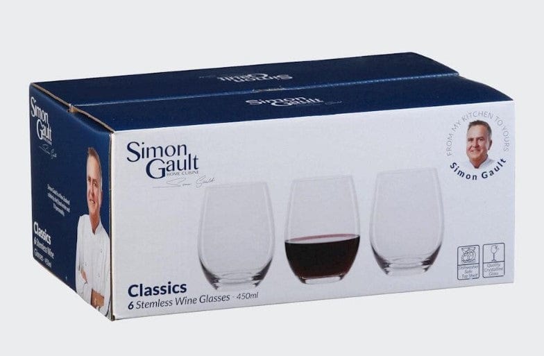 Local Kiwi Deals Kitchen & Dining Simon Gault Classics Crystaline Stemless Wine 450ml 6pk