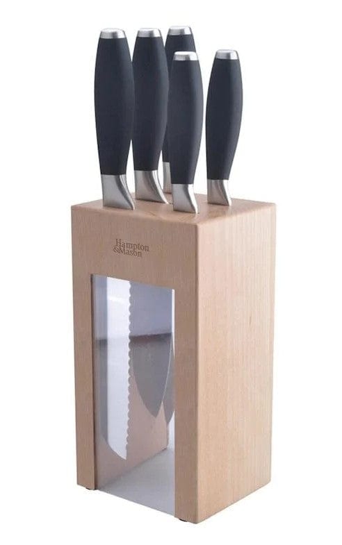 Local Kiwi Deals Kitchen Knives Hampton & Mason Knife and Block Set Black Handle 5 Piece