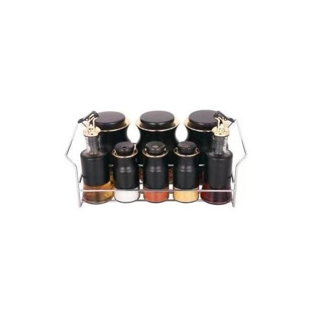 Local Kiwi Deals KITCHEN ORGANISERS Spice Rack Stand Condiment 8Pcs Rack Stand Black