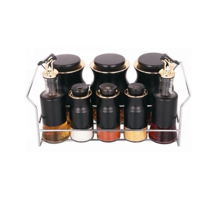 Local Kiwi Deals KITCHEN ORGANISERS Spice Rack Stand Condiments 8Pcs - Black