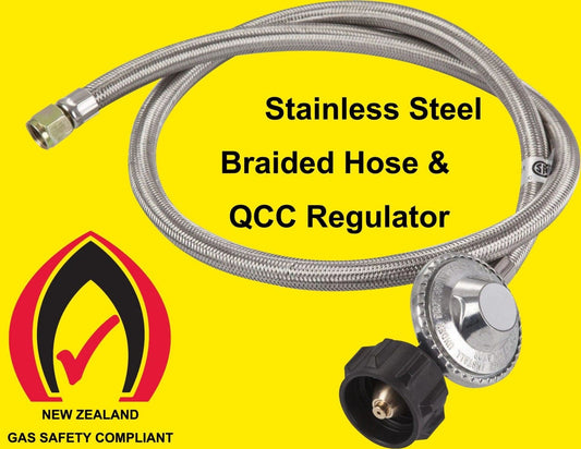 Local Kiwi Deals LPG QCC Gas Regulator with Stainless Steel Braided Hose 1/4" Swivel Nut
