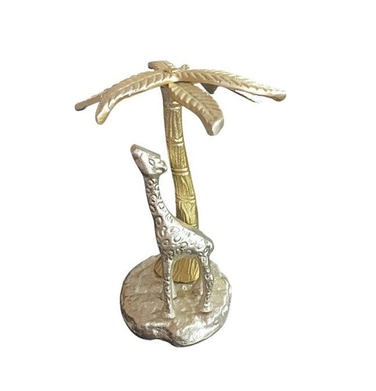 Local Kiwi Deals Metal Cast Aluminium Tabletop Sculpture Giraffe Under Palm Tree - MADE IN INDIA