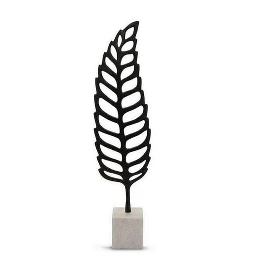Local Kiwi Deals Metal Cast Leaf Sculpture On Marble Base in Black - MADE IN INDIA