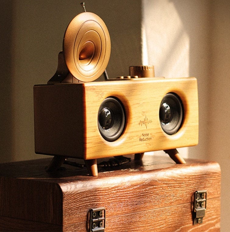 Local Kiwi Deals Music and Instruments Dual-Speaker Retro Wireless Speaker - Light Wood