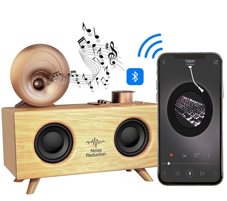 Local Kiwi Deals Music and Instruments Dual-Speaker Retro Wireless Speaker - Light Wood