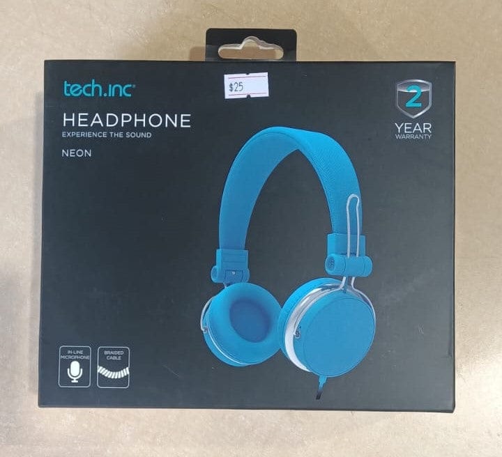 Local Kiwi Deals Music and Instruments TECH.INC HEADPHONE NEON (BLUE) WITH MICROPHONE