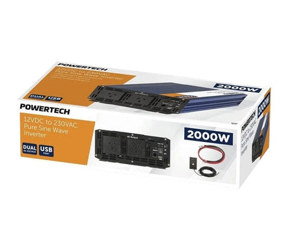 Local Kiwi Deals Powertech 2000W 12VDC to 230VAC Pure Sine Wave Inverter MI5740