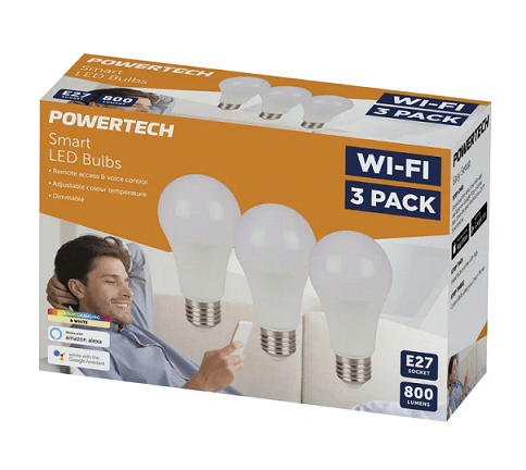 Local Kiwi Deals POWERTECH Smart Wi-Fi LED E27 Bulb with Colour Change with Edison Light Fitting Pack of 3