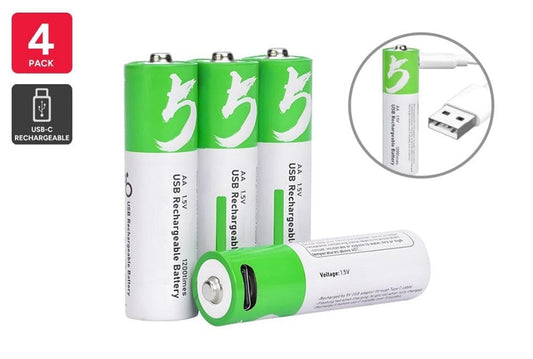 Local Kiwi Deals Rechargeable Lithium-Ion AA Batteries (4 Pack) 2400mAh 1.5V USB-C