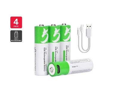 Local Kiwi Deals Rechargeable Lithium-Ion AA Batteries (4 Pack) 2400mAh 1.5V USB-C