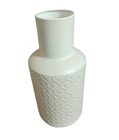 Local Kiwi Deals Retro Style Tin Metal Cream Textured Round Tabletop Vase Large - 37x16cm