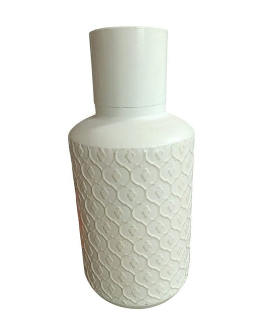 Local Kiwi Deals Retro Style Tin Metal Cream Textured Round Tabletop Vase Large - 37x16cm