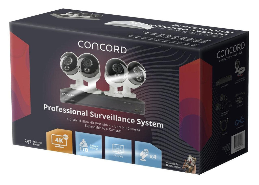 Local Kiwi Deals Security, Locks and Alarms CONCORD 4 Channel 4K DVR Package - 4x4K PIR Cameras
