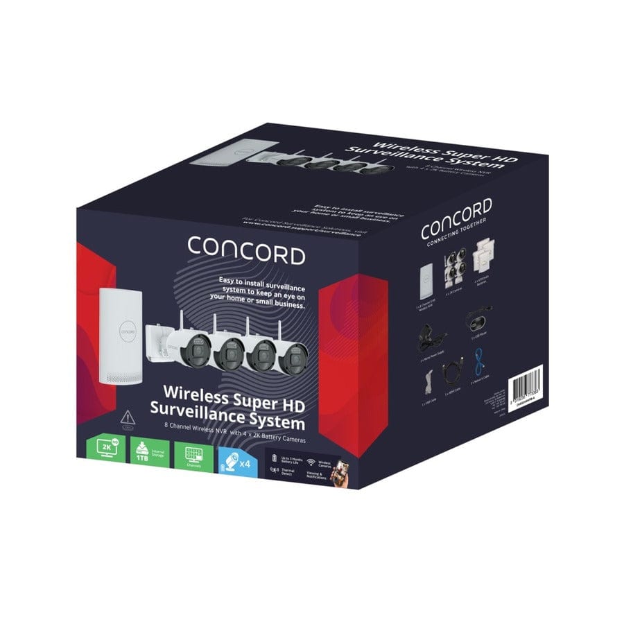 Local Kiwi Deals Security, Locks and Alarms CONCORD 8 Channel Wireless NVR Kit with 4x 2K Battery Cameras