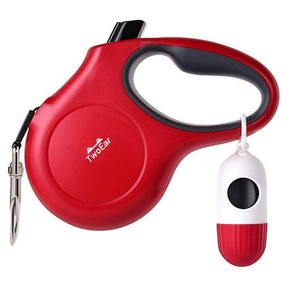 Local Kiwi Deals SMALL TwoEar: Retractable Dog Leash with Dispenser and Poop Bags - Red