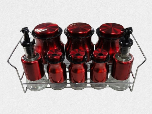 Local Kiwi Deals Spice Rack Stand Condiments 8Pcs - Red