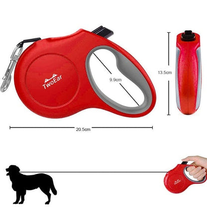 Local Kiwi Deals TwoEar: Retractable Dog Leash with Dispenser and Poop Bags - Red