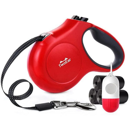 Local Kiwi Deals TwoEar: Retractable Dog Leash with Dispenser and Poop Bags - Red