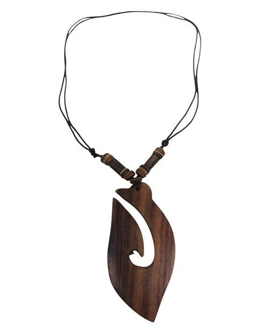 Local Kiwi Deals Wooden Carved Māori-Style Pendant Necklace Fish Hook