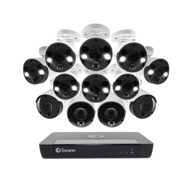 Swann Security, Locks and Alarms Swann 16CH 4K NVR Kit with 8 x 4K PIR Spot Light Bullet + 4 x 4K PIR Cameras