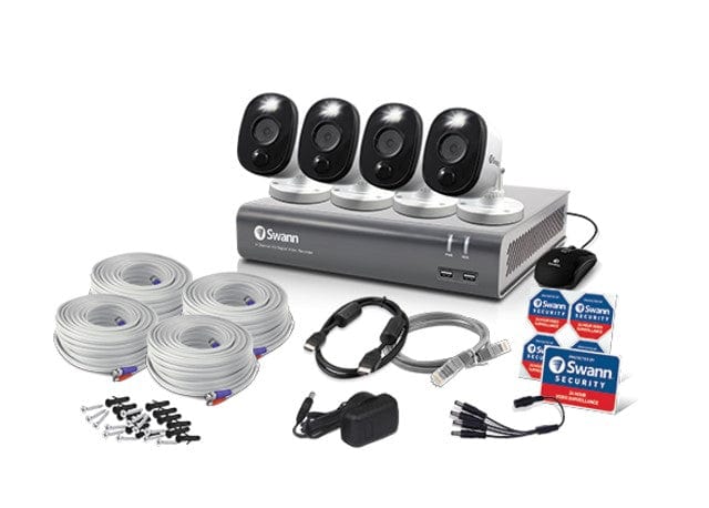 Swann Security, Locks and Alarms Swann 4CH 1080p DVR Kit with 4 x 1080p PIR Bullet Cameras with Warning Spotlights