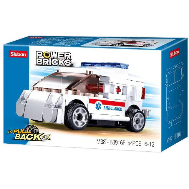 Local Kiwi Deals Sluban B0916F Power Bricks Pulls Back Cars - Ambulance - 54Pc